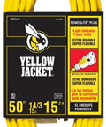 Heavy Duty Outdoor Extension Cord 50 Foot With Lighted End 14 Gauge SJTW Jacket Three Prong Plug The Workhorse Of Your Jobsite Power For Tools And Equipment High Visibility And Rugged For Tough Outdoor Use in yellow packaging