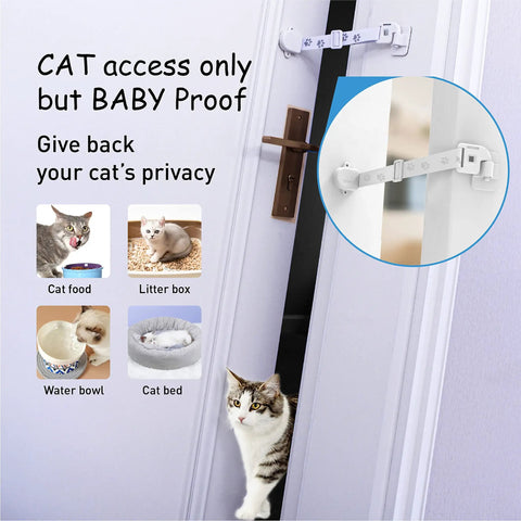 Adjustable Child Proof Door Locks With Door Strap Latch No Drill Setup keeping pets out of rooms, shown on a door.