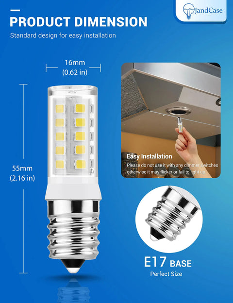 Image showing Under Hood LED Bulbs For Microwave And Kitchen Appliances, 4W E17 6000K Daylight White, product dimensions