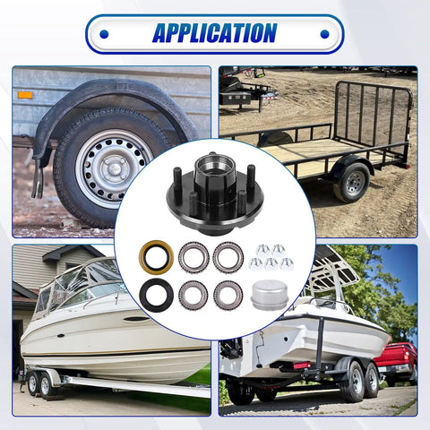 Trailer Hub Kit With 5 On 4.5 Inch Bolt Pattern For 2000 Lb Axles Includes 1 Inch And 1-1/16 Inch Straight Spindle Bearings L44643 L44649