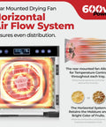 Pro Food Dehydrator With 600W Rear Fan For Even Drying 7 Stainless Steel Trays Temperature Control