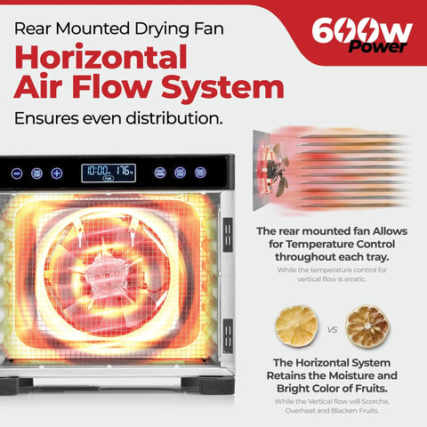 Pro Food Dehydrator With 600W Rear Fan For Even Drying 7 Stainless Steel Trays Temperature Control