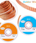 Two Pack No-Clean Solder Braided Wicks Desoldering Wicks For Solder Removal Tool, 0.1 Inch And 0.08 Inch Widths, 5 Ft Length Each