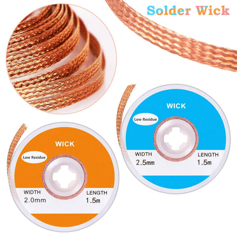 Two Pack No-Clean Solder Braided Wicks Desoldering Wicks For Solder Removal Tool, 0.1 Inch And 0.08 Inch Widths, 5 Ft Length Each