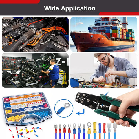 All-In-One 1150-Piece Wire Connectors Kit With Crimping Tool for auto and home wiring applications and tools displayed