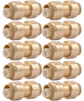 Ten pack of Half Inch Brass Push To Connect Coupling No Fuss Fit For PEX Copper CPVC PERT HDPE Plumbing Fittings