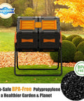 Dual Chamber Rotating Compost Bin Outdoor No Bending No Lifting 45 Gallon Tumbling Garden Bin With 360 Degree Rotation
