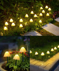 Sun Powered Mushroom String Lights, 20 LED Over 32.8 Feet Of Outdoor Waterproof Pathway Lighting For Fence, Patio, Or Yard