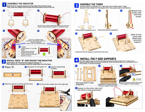 AM Radio Receiver Kit For STEM Projects: Educational Electronics With Tuned Circuit, No Batteries Or Soldering, Powered By Ambient AM Radio Waves, Real Radio Build For Dope Hands On Learning And Troubleshooting. Wooden AM radio kit assembly steps