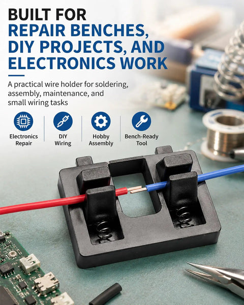 Secure Heavy Duty Spring Loaded Soldering Jig Grips Stripped Wires Snug For Rapid Circuit Board Wiring and Straightforward Diy Electronics Repair Without The Hassle on a workbench.
