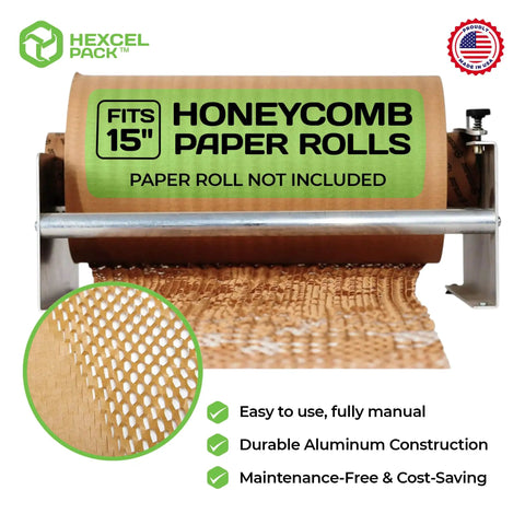 Top Shelf Mini Packing Station, 15 Inch Slick Honeycomb Paper Dispenser, features durable aluminum construction for easy wrapping.