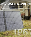 110W Portable Foldable Solar Panel With IP67 Waterproof Rating in outdoor setting next to RV.