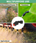 Collage showcasing 7 Pack Flat Fan Spray Tips With 110 Degree Coverage And 0.15mm To 0.6mm Orifice Plastic Sprayer Nozzle Set for agricultural use.