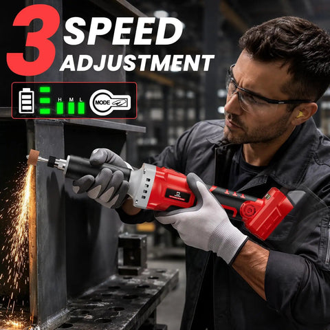 Heavy Duty Cordless Die Grinder Featuring A Zippy 26000 Rpm Brushless Motor, Slick One Quarter Inch Chuck, Compatible With Milwaukee 18V Batteries, Cranks Through Rust, Smooth Grinding And Polishing in use with sparks.