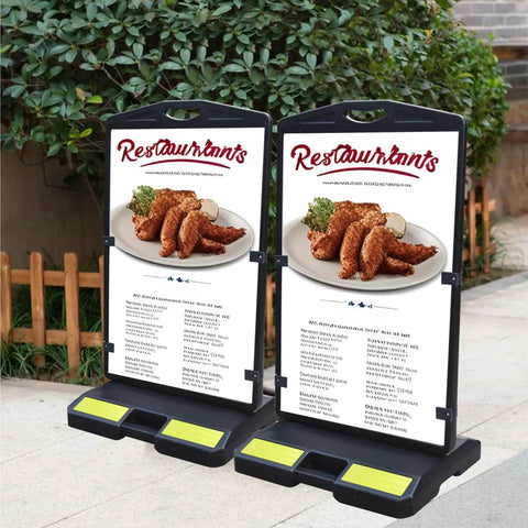 2 Pack 24 By 36 Inch Double Sided Sidewalk Sign For Outdoor Use Weatherproof Plastic Advertising Board With Water Filled Base Grey Frame For Restaurants Cafes Bars And Events