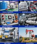 Collage of industrial machinery including factory equipment, automatic production line, and CNC lathes in operation.