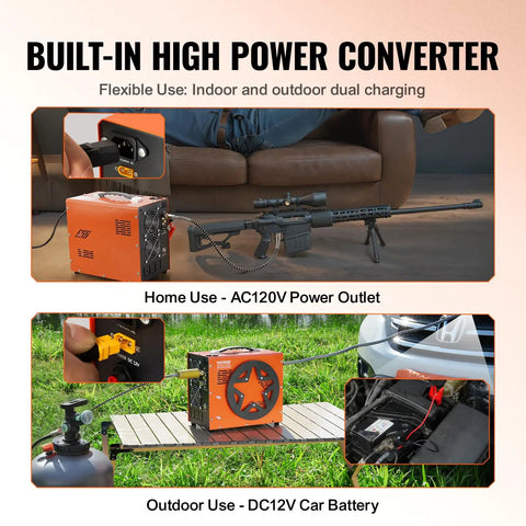 Heavy Duty Portable PCP Air Compressor Pump Crushes Four Thousand Five Hundred PSI With Sweet Dual Display and No Sweat Auto Stop for indoor and outdoor use.