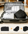 Khalor 28-inch expandable rolling duffle bag by Amazon, grey soft luggage opened to reveal interior with clothes