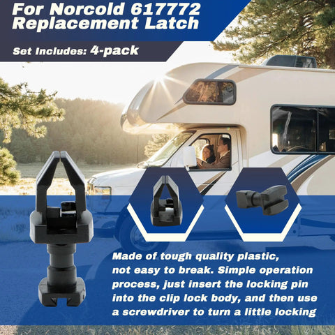 Heavy Duty Rv Refrigerator Vent Clips And Camper Fridge Quarter Turn Latches Norcold 617772 Replacement Quick Release Fasteners close-up of 4-pack latches