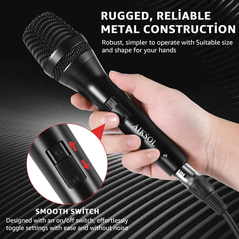 Pro Grade Dynamic Handheld Vocal Microphone For Singing And Karaoke With On Off Switch Cardioid Studio Mic 16.4 Ft XLR And 1/4 Cable