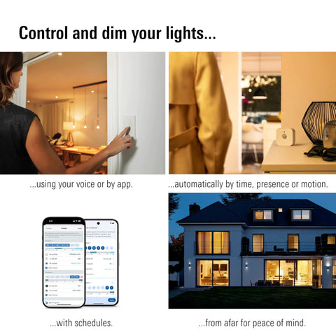 No Fuss Matter Smart Dimmer Switch 2 Pack, Single Pole Wall Controller For Alexa Apple HomeKit Google SmartThings, Thread Hub Required, Neutral Wire, UL Certified Pro Grade Light Control in use, dimming lights.