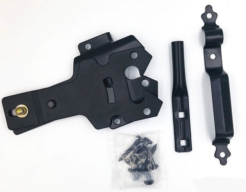 Lockable Post Mount Latch For Wood Gates And Doors Black Finish Heavy Duty Contractor Grade Gate Latch components on white background