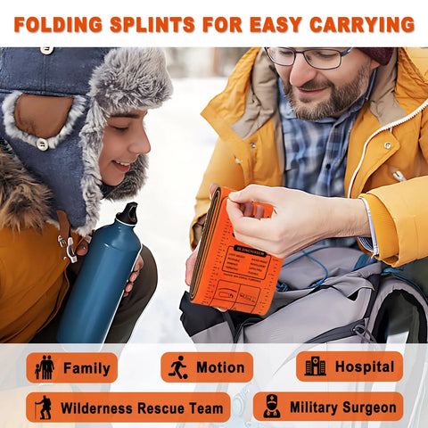 Two people with Universal Aluminum First Aid Splint Kit 36 Inch By 4.3 Inch Waterproof Medical Tactical Splint, outdoors in winter gear.