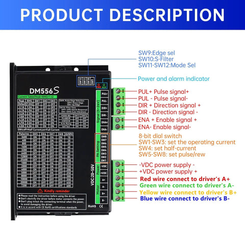 DM556S driver settings for 3 Axis Nema23 Stepper Motor Kit Beefed Up 425oz In Torque 3A 112mm Hybrid Motors CNC Kit