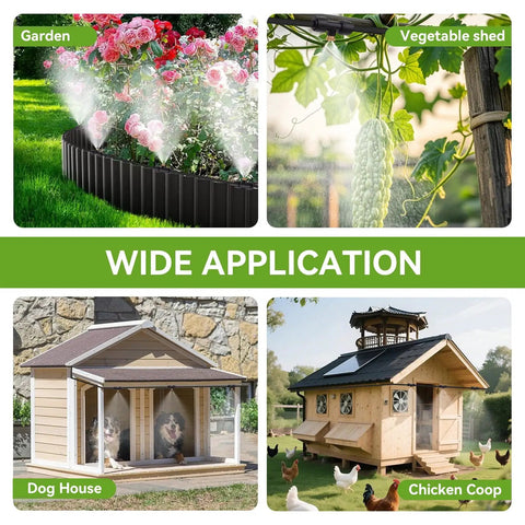 Wide application of 120Ft Outdoor Misting System With 28 Brass Nozzles And 2 Water Filters DIY Misting Kit for garden, dog house, chicken coop.