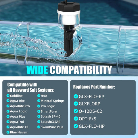Flow Switch Replacement For Hayward Salt Systems And Salt Cells With 15 Ft Cable Compatible With GLX-FLO-RP, GLX-FLO-HP, And OPT-FS