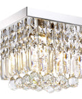Crystal Chandelier For Hallways And Foyers One Light Mini Modern Square Flush Mount Ceiling Fixture with sparkling crystal strings