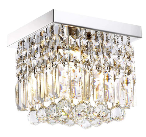 Crystal Chandelier For Hallways And Foyers One Light Mini Modern Square Flush Mount Ceiling Fixture with sparkling crystal strings