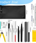 Pro Grade 20Pcs Gunpla Model Tools Kit showing tools with size dimensions, including knife, pliers, tweezers, and more.