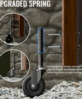 4 Inch Gate Wheels Gate Caster 1 Pack Spring Loaded For Smooth Gate Operation mounted on wooden gate over gravel