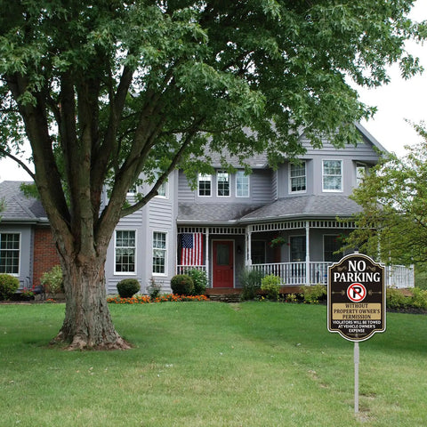 Private Property No Parking Sign With 35 Inch Stakes Do Not Park Or You Will Get Towed At Property Owner Expense in front yard