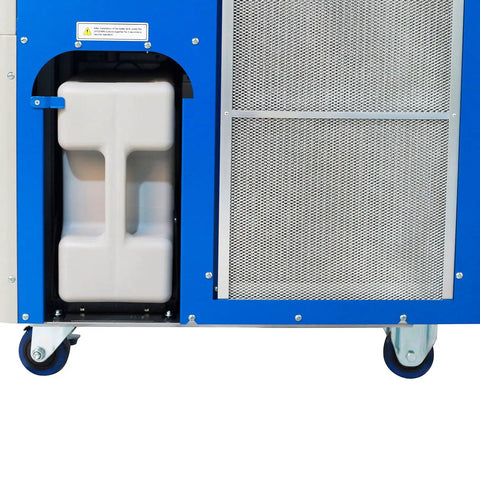 Heavy Duty Portable Air Conditioner Smashes Summer Heat With 13200 BTU Cooling For Up To 355 Sq Ft Rooms showing water tank and metal mesh.