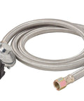 Five-Foot Universal QCC1 Low-Pressure Propane Regulator With Stainless Steel Braided Hose For Most LP Grills, Heaters, And Fire Pit Tables, Three-Eighths Inch Female Flare Nut, Easy Hookup, CSA Approved