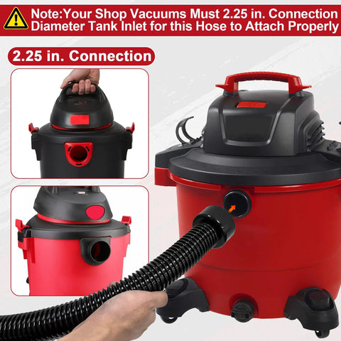 Two And A Quarter Inch Shop Vac Hose Extension, Ten Foot Cuff With 2.25 Inch Connection, Fits Most Major Brands Like Craftsman