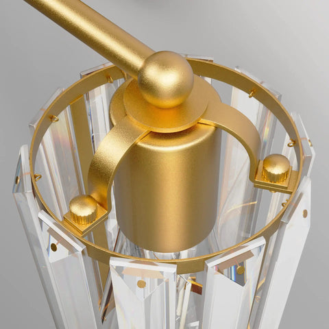 Close-up of Gold Crystal Vanity Light For Bathroom, Four Light Modern Fixture With Dimmable E26 Socket, no bulbs, Boss Gold Glow Finish