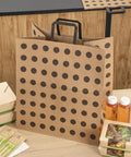 Polka Dot Kraft Paper Shopping Bags With Handles Large 15.9 By 9.8 By 17.3 Inch 100 Sustainable Takeout Bags for weddings and parties.
