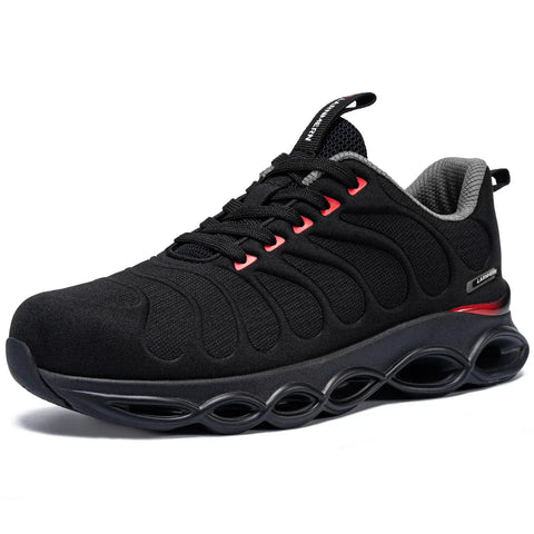 Work Ready Steel Toe Shoes For Men, Lightweight Safety Sneakers With EVA 3D High Rebound Sole, ASTM F2413 Certified, Red Black, Size 11