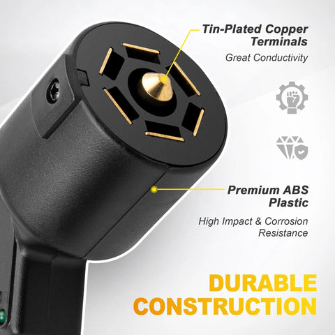 7 Way Blade and 4 Pin Trailer Light Circuit Tester With LED Indicators And 2 In 1 Design, 6 Function Light Tester For RV, Truck, Vehicle Side Sockets, And Tow Trailer Lighting Systems, ABS plastic