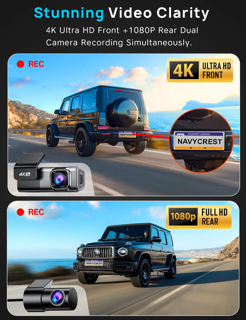 Front And Rear 4K Dash Cam With 64GB Card Built In 5G WiFi 4K Front And 1080P Rear Loop Recording Gravity Sensor Car Cam Display