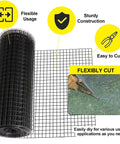 Roll of 24 By 25 Feet One Half Inch Hardware Cloth 19 Gauge Black Vinyl Coated Welded Wire Mesh with cutting tools and features