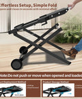 Heavy Duty Foldable Outdoor Grill Stand With Wide Ninja Woodfire And Blackstone Compatibility in folded position indoors