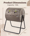 Front view of Dual Chamber 37.5 Gallon Rotating Compost Tumbler With Locking Doors No Fuss BPA Free Outdoor Bin for garden yard farm