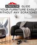 Heavy Duty Felt Furniture Sliders Combined With Sturdy Lifting Bar on hardwood floor with couch and accessories.