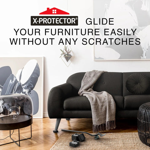 Heavy Duty Felt Furniture Sliders Combined With Sturdy Lifting Bar on hardwood floor with couch and accessories.