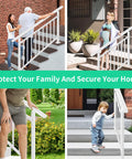 Built Tough Three Step White Metal Handrail For Outdoor Steps And Landings Featuring Solid Iron Frame With Tough Galvanized Coating, used for safety.