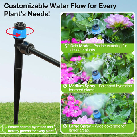 Drip Irrigation Emitters 40 Pack Quick Connect for Quarter Inch Tubing, Adjustable Flow, No Tools Needed, Easy DIY